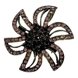 Pink Purple Rhinestone Brooch Pin Flower Shape Large 2" Statement Piece Vintage